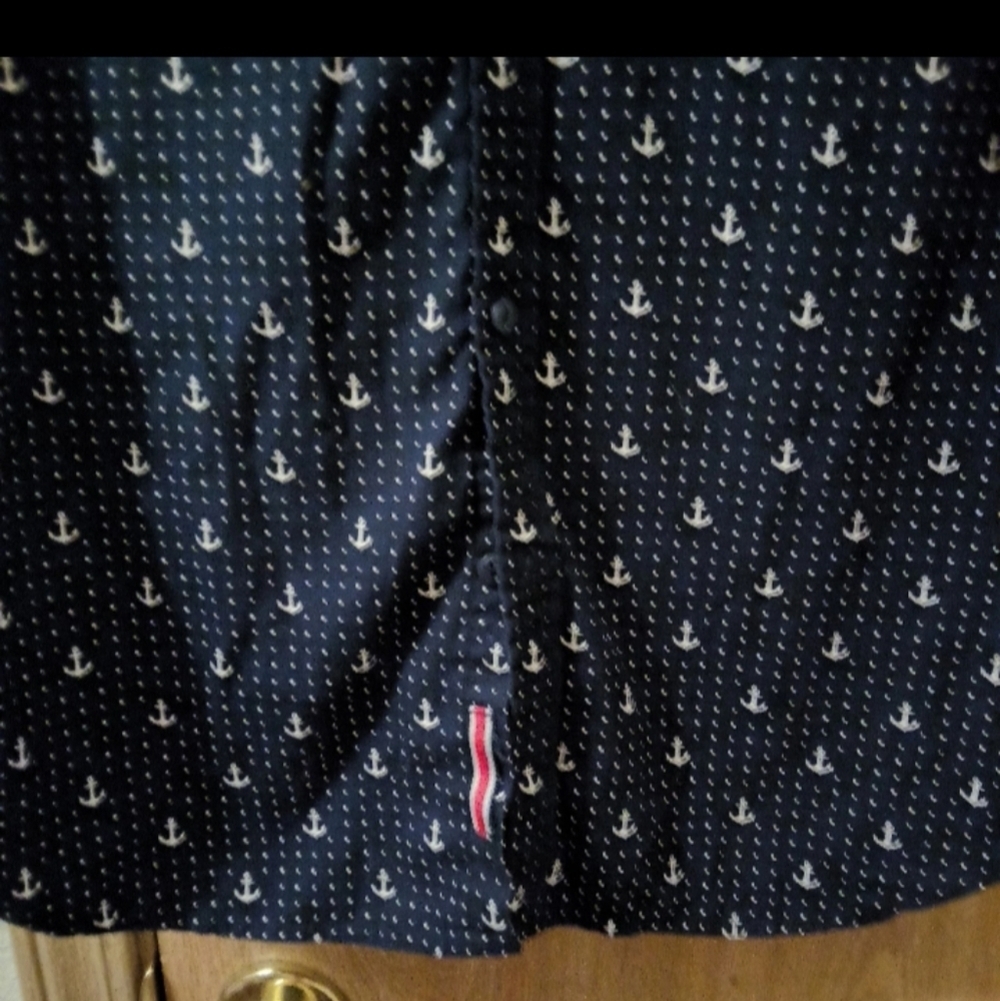 Navy Blue Anchor Print Men's Medium Shirt Button Up Casual - Picture 3 of 4
